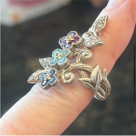 BARBARA BIXBY LOTUS FLOWER RING STERLING 925 RHODOLITE IOLITE TOPAZ GEMS 7.5 EUC - Picture 5 of 16
